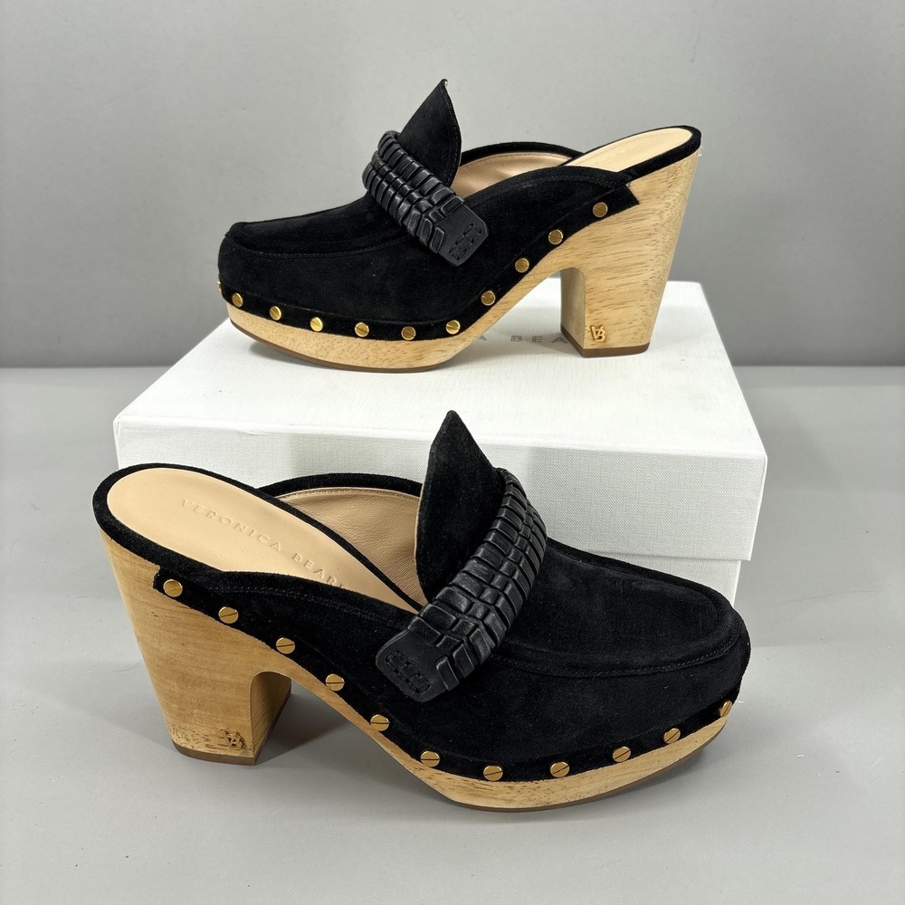 Veronica Beard Shoes Womens Size 9 Black Suede Delia Studded Platform Mules
